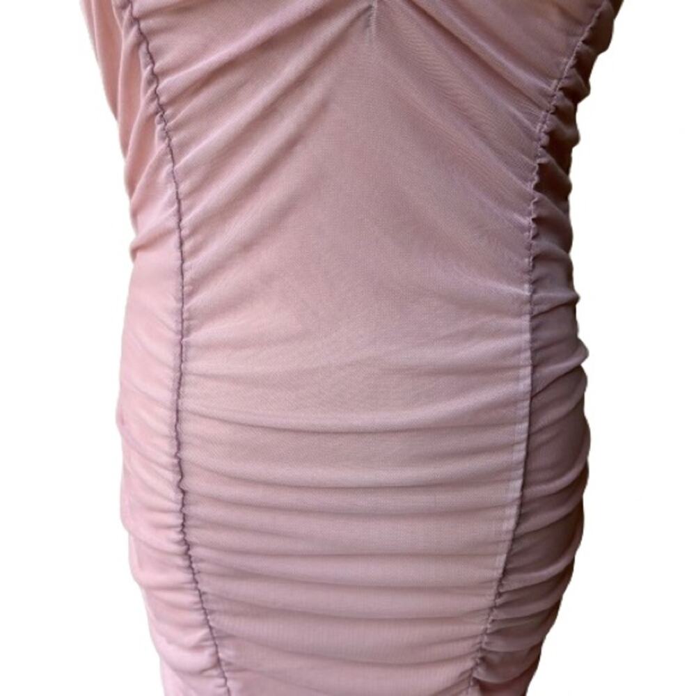 NWT Liz & Sara Junior’s Pink Ruched Ruffle Spaghetti Strap Bodycon Dress. Size L - Picture 3 of 8